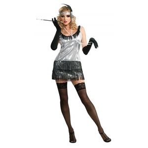 NWT Rubie's Deluxe Silver Sequin Flapper Dress, M